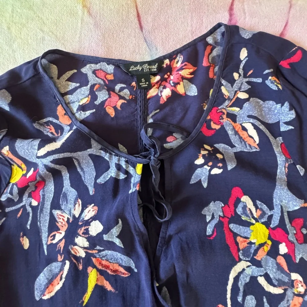 Lucky Brand Dark Blue Floral Women's Blouse